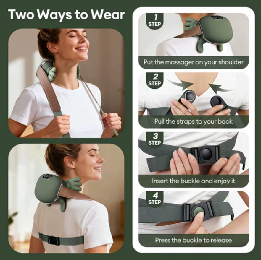 Shiatsu Neck & Shoulder Massager with Heat – Bionic Hand Deep Tissue Back Massager, Portable Rechargeable Massage Device for Pain Relief & Relaxation