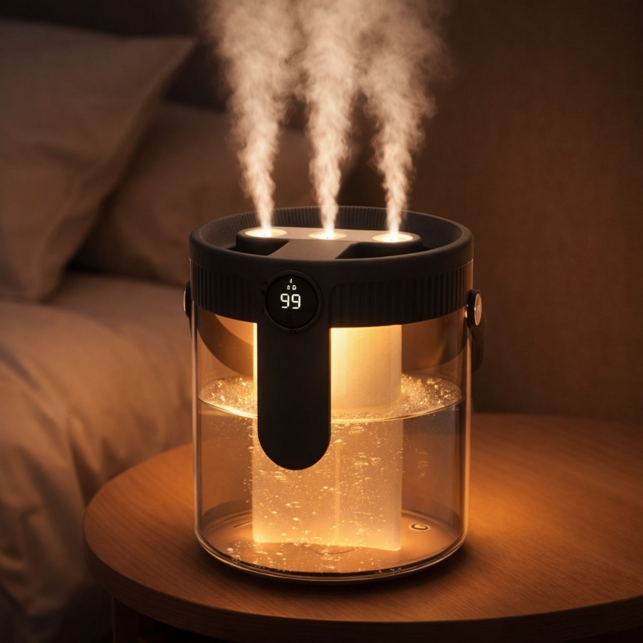 Bedroom Humidifier for Better Sleep – Quiet 1.5L Rechargeable Humidifier with Night Light
