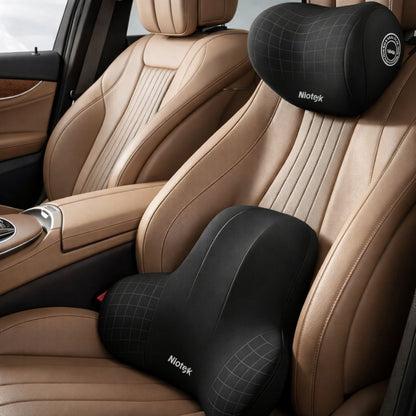 Car Neck & Lumbar Support Pillow – Memory Foam Headrest and Back Cushion for Driving Comfort
