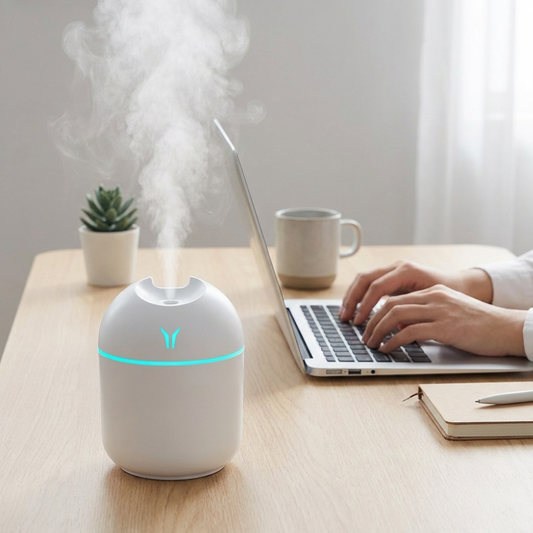 Mini USB Air Humidifier with Night Light – Quiet Desktop Humidifier for Bedroom, Office and Car