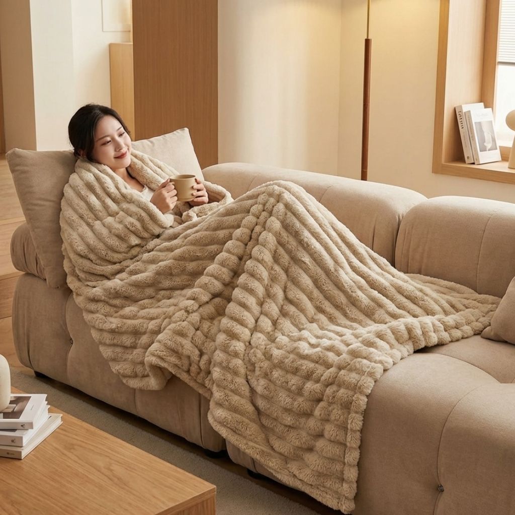 Thick Flannel Fleece Blanket – Soft Plush Sofa and Bed Blanket for All-Season Comfort