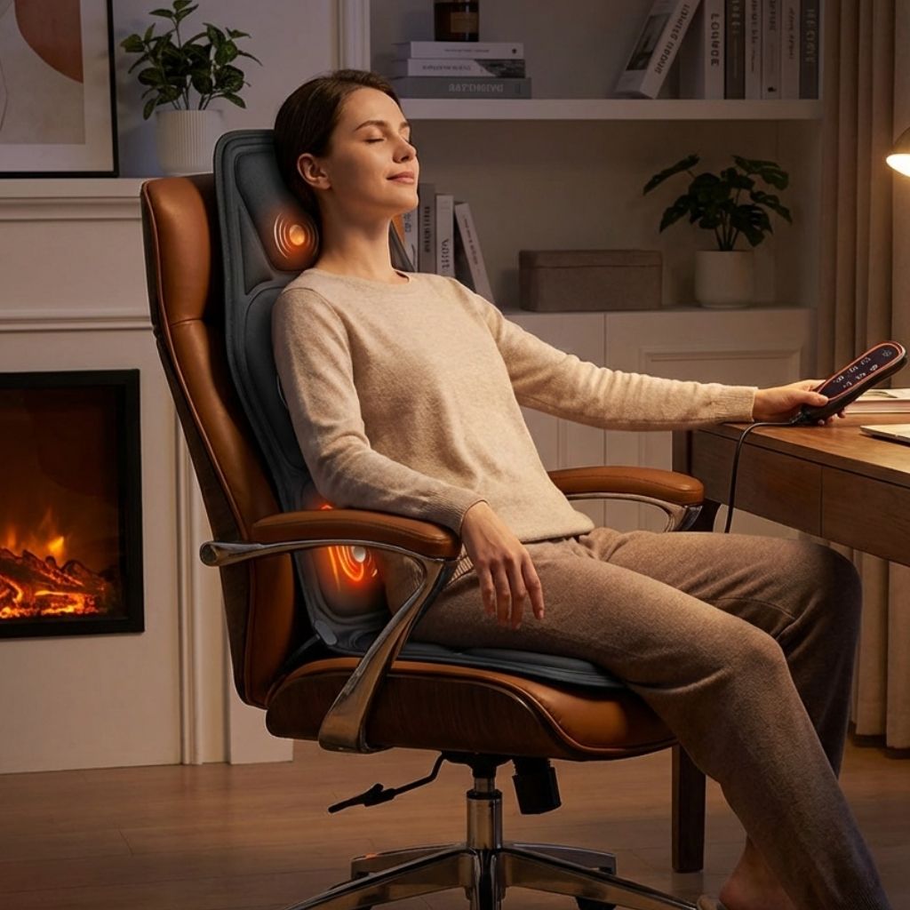 Electric Back Massager Chair Cushion with Heat – Relaxing Full Body Massage Mat for Home and Couch Use