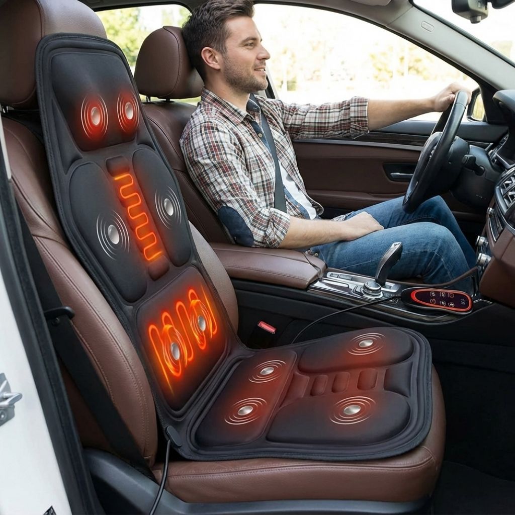 Electric Back Massager Chair Cushion with Heat – Full Body Massage Seat for Car, Office and Long Drives