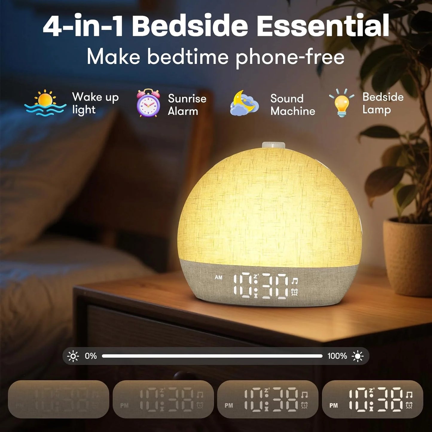 Sunrise Alarm Clock with Wake-Up Light & White Noise for Heavy Sleepers