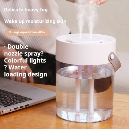 Humidifier for Dry Air Relief – Quiet 3L Double Spray Humidifier for Bedroom and Office