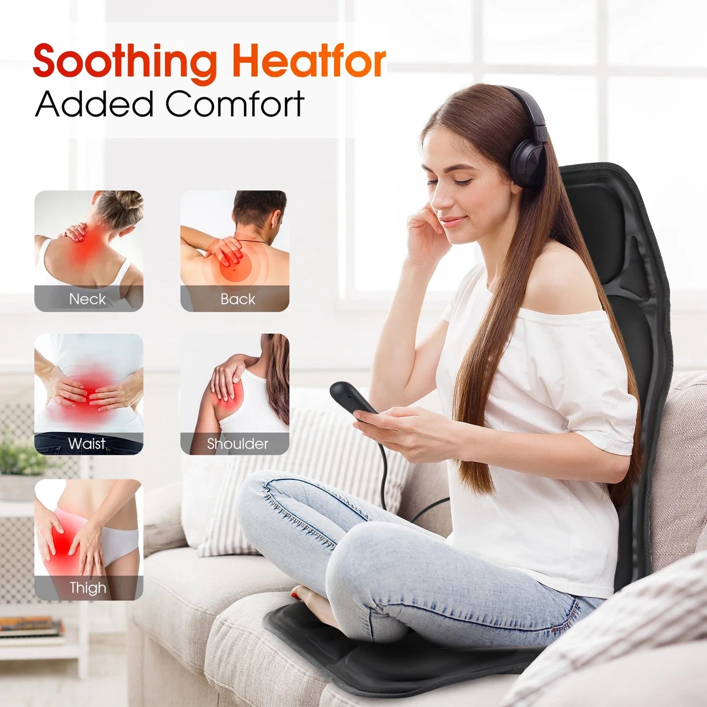 Electric Back Massager Chair Cushion with Heat – Full Body Massage Seat for Car, Office and Long Drives