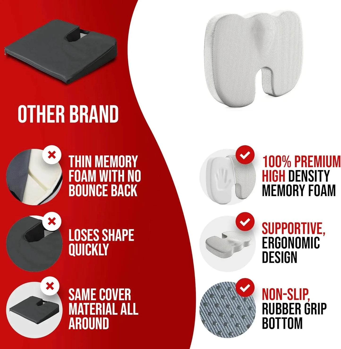 Ergonomic Memory Foam Seat Cushion for Office Chair – Comfort Cushion for Long Sitting