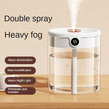 Humidifier for Dry Air – Quiet 2L Double Spray Bedroom Humidifier with USB Power with Night Light