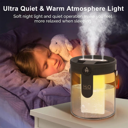 Bedroom Humidifier for Better Sleep – Quiet 1.5L Rechargeable Humidifier with Night Light