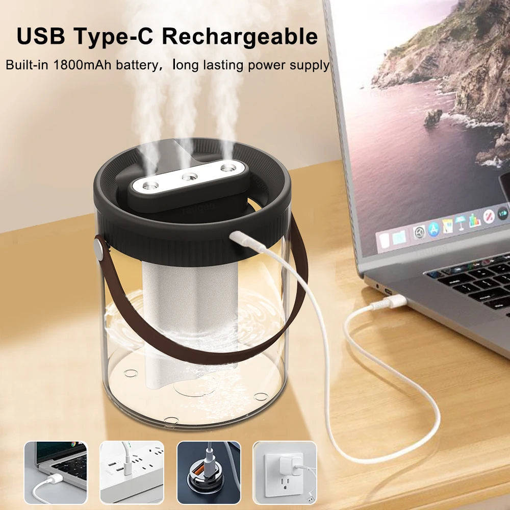 Bedroom Humidifier for Better Sleep – Quiet 1.5L Rechargeable Humidifier with Night Light