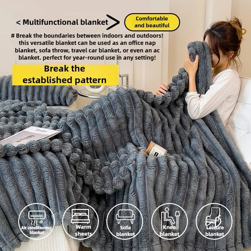 Thick Flannel Fleece Blanket – Soft Plush Sofa and Bed Blanket for All-Season Comfort