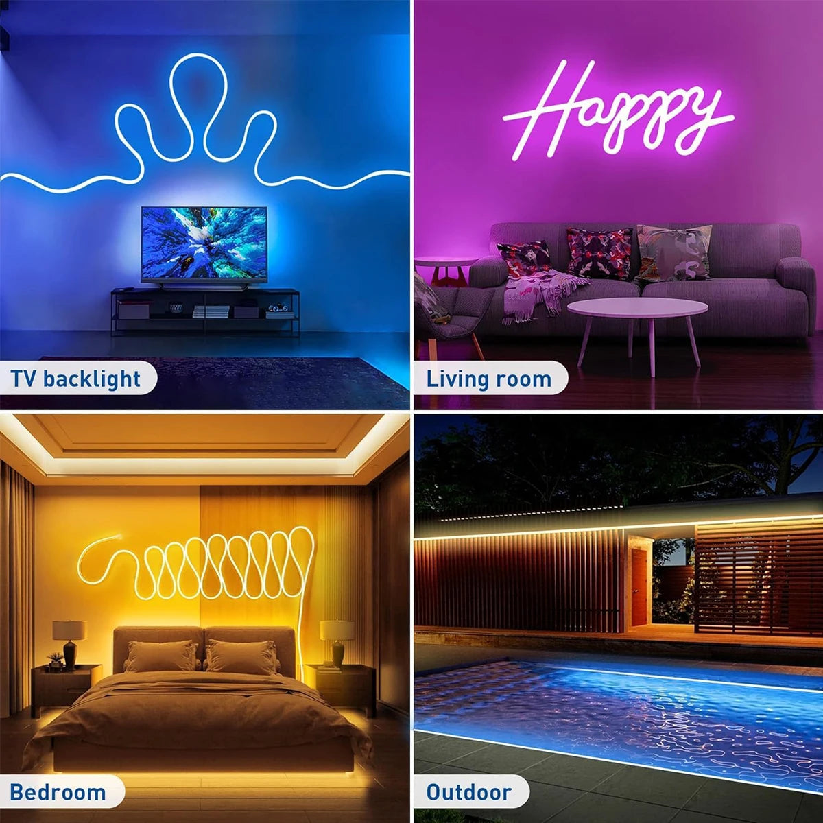 RGB Neon LED Strip Light with Bluetooth Control – Flexible Waterproof USB Neon Light for Home Decor