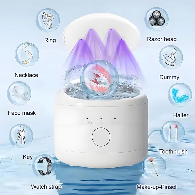 Ultrasonic Cleaner for Braces, Glasses & Jewelry – USB Rechargeable Cleaning Bath