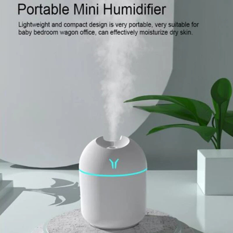 Mini USB Air Humidifier with Night Light – Quiet Desktop Humidifier for Bedroom, Office and Car