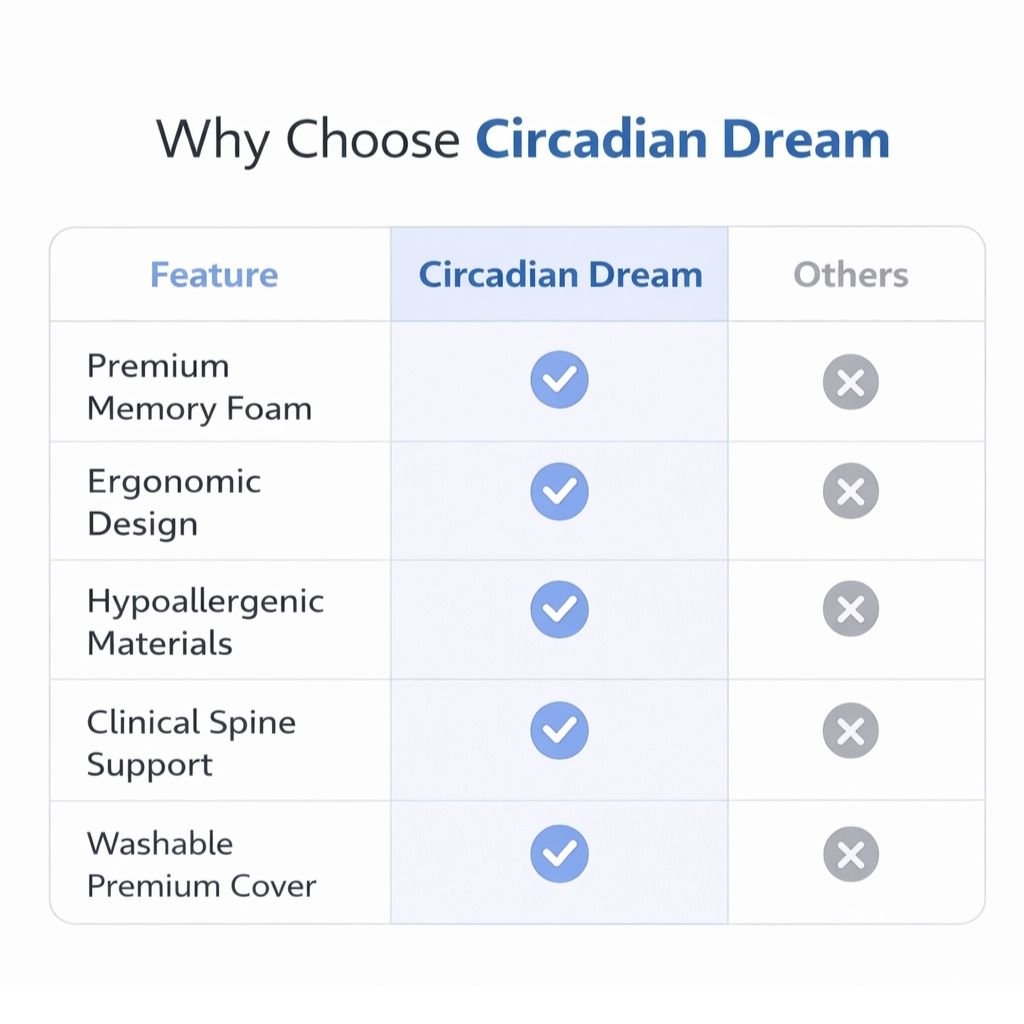 Orthopedic Memory Foam Pillow - Ergonomic Neck Support Pillow for Side, Back & Stomach Sleepers - Circadian Dream