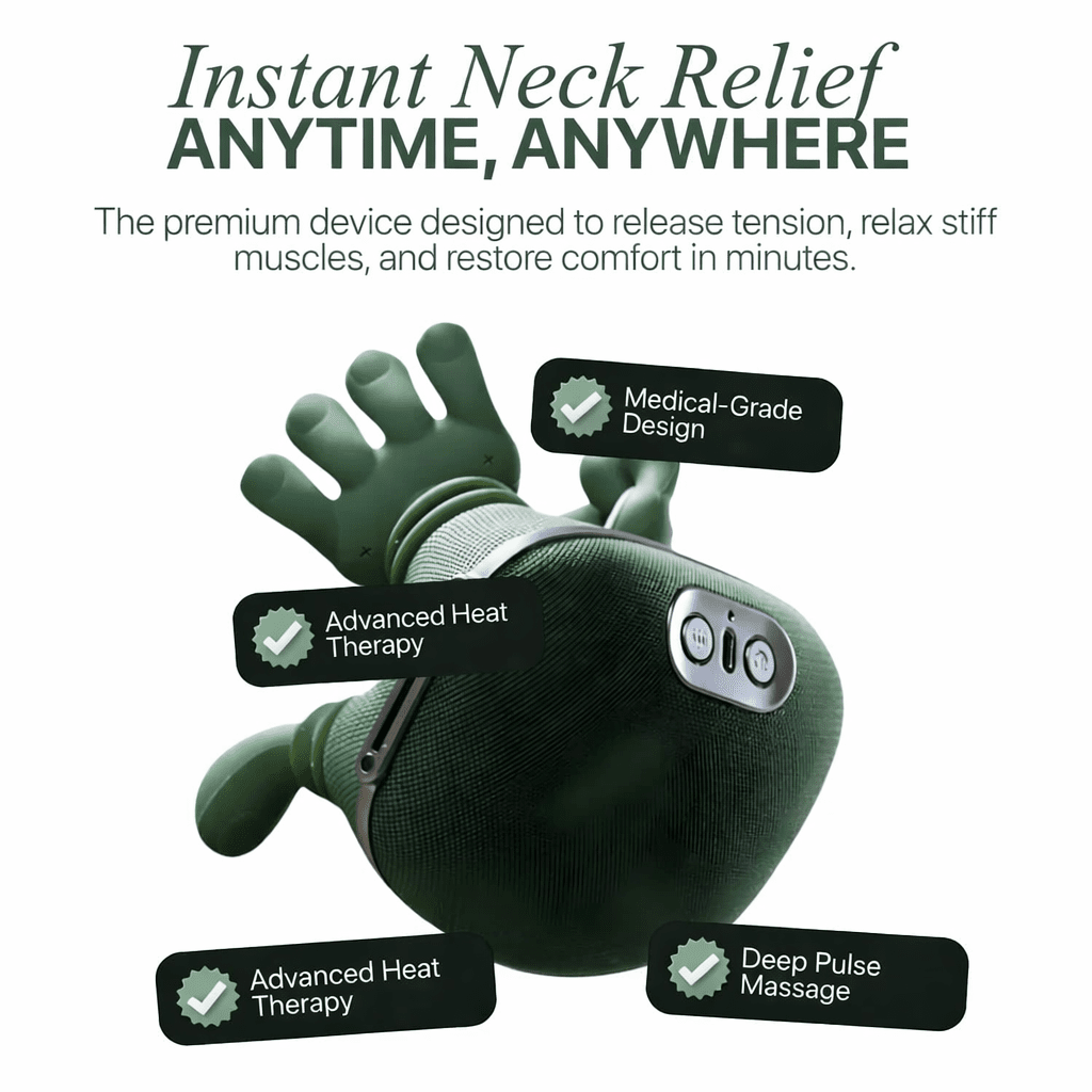 Neck & Shoulder Deep Tissue Massager with Heat – Bionic Hand Shiatsu Muscle Recovery Tool