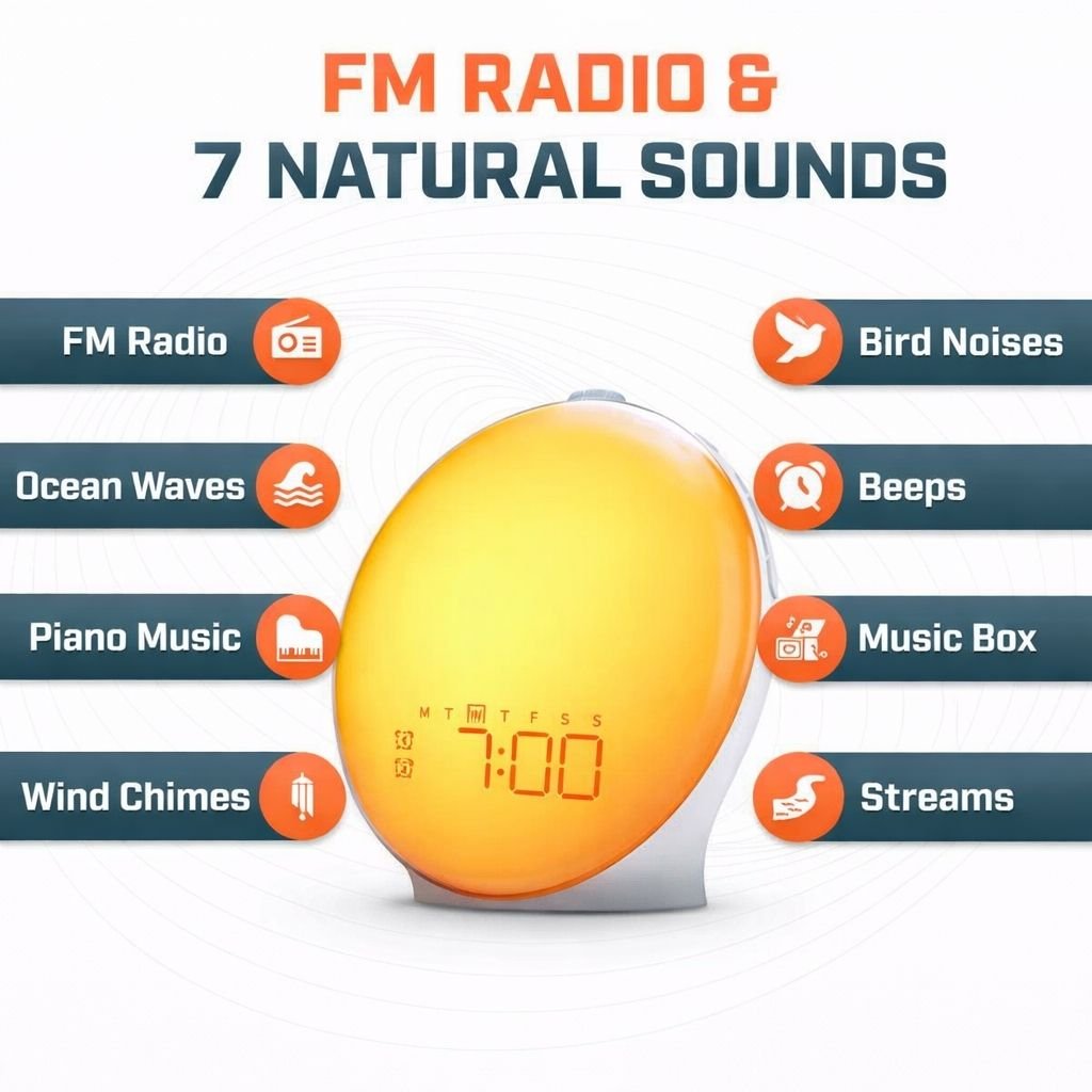 Sunrise Alarm Clock with Night Light & White Noise – Wake Up Light Alarm Clock - Circadian Dream