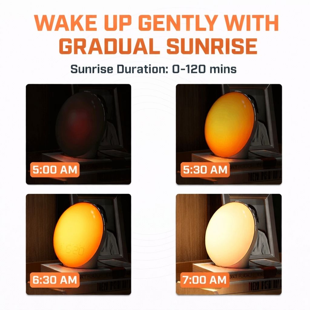 Sunrise Alarm Clock with Night Light & White Noise – Wake Up Light Alarm Clock - Circadian Dream