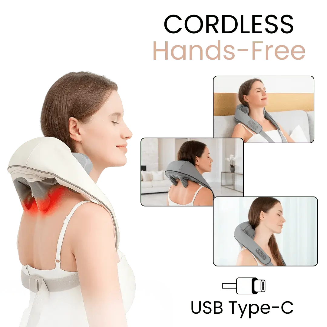 Deep Tissue Neck, Shoulder & Back Massager with Heat – Portable Shiatsu Massager for Pain Relief & Muscle Recovery